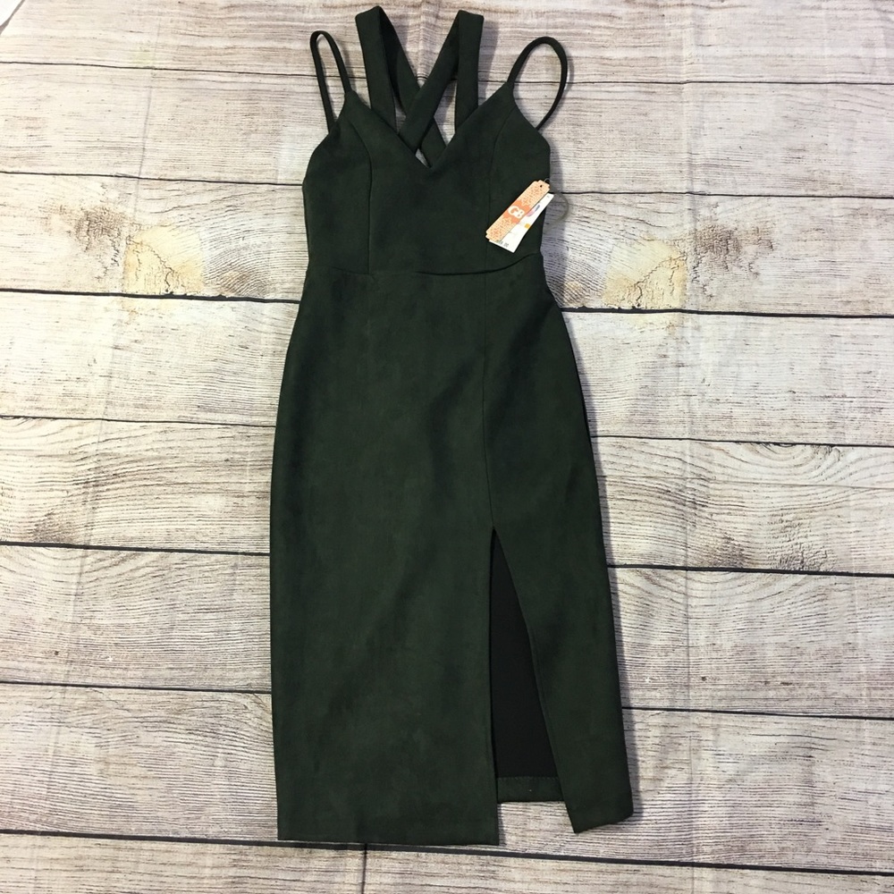 😍NWT Gianni Bini Olive Green Spaghetti Strap MIDI Dress size Small